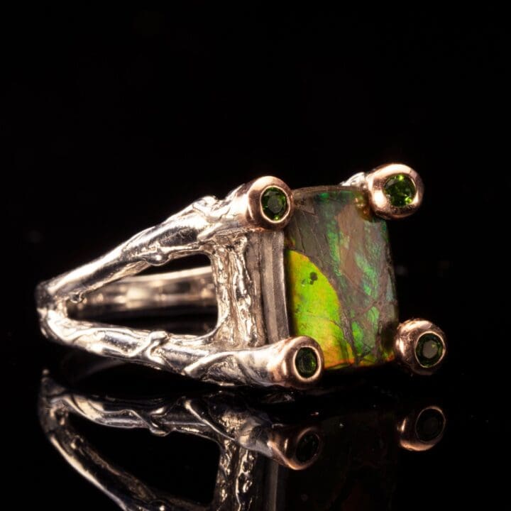 Ammolite and Chrome Diopside Ring - Image 2