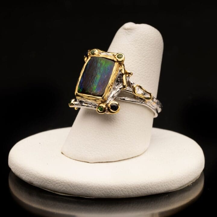 Ammolite, Chrome Diopside, and Sapphire Ring - Image 2