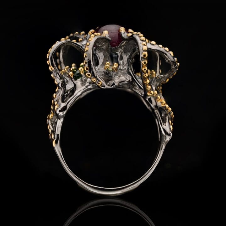 Ruby, Peridot, and Chrome Diopside Tentacle Ring - Image 5