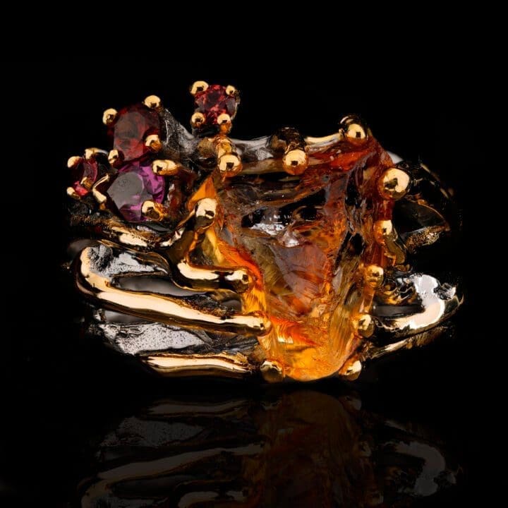 Rough Citrine, Rhodolite, and Garnet Ring