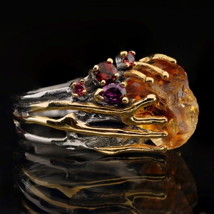 Rough Citrine, Rhodolite, and Garnet Ring - Image 3