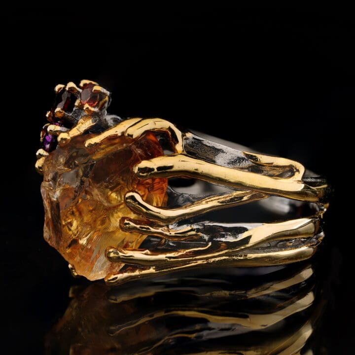 Rough Citrine, Rhodolite, and Garnet Ring - Image 2