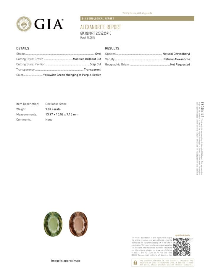 GIA Certified 9.85 Carat Natural Color Change Alexandrite - Image 13
