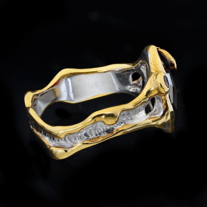 Red Garnet Ring – Pink Sapphires Incrusted in Silver & Gold Plating - Image 3