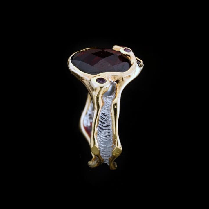 Red Garnet Ring – Pink Sapphires Incrusted in Silver & Gold Plating - Image 2