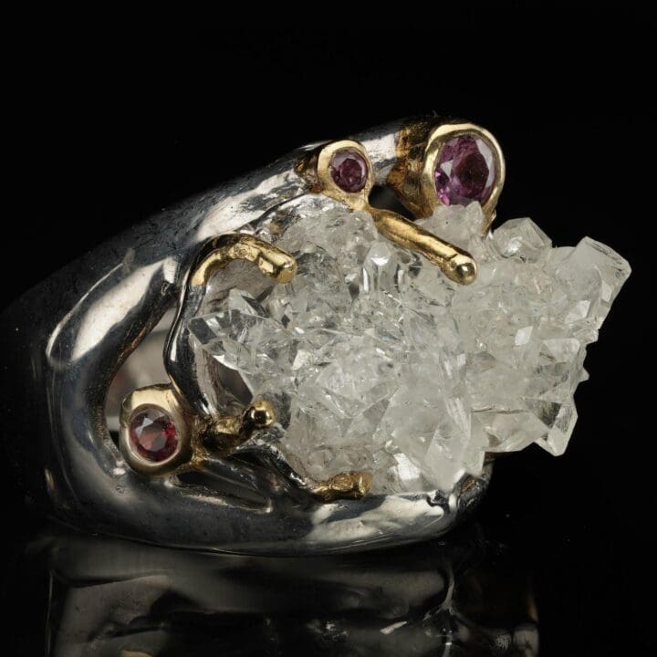 Apophyllite Crystal, Rhodolite, and Garnet Ring - Size 7 - Image 2