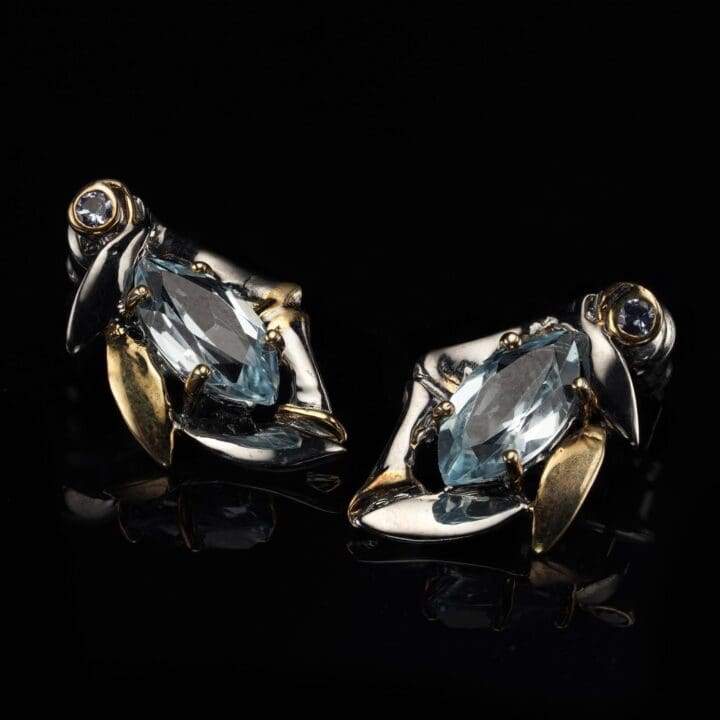 Aquamarine, Sapphire, Silver, and Gold-Plated Earrings - 15g