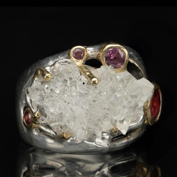 Apophyllite Crystal, Rhodolite, and Garnet Ring - Size 7 - Image 5
