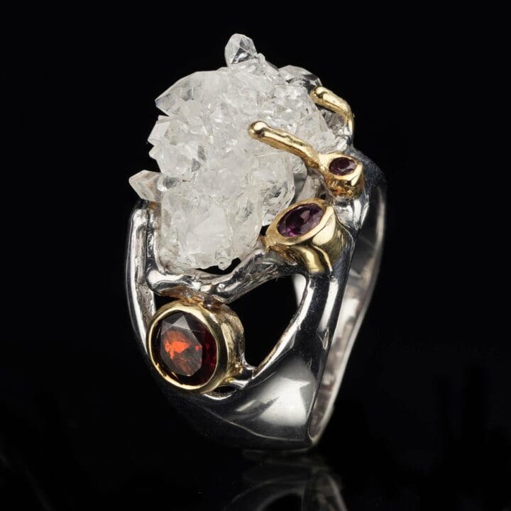 Apophyllite Crystal, Rhodolite, and Garnet Ring - Size 7 - Image 3
