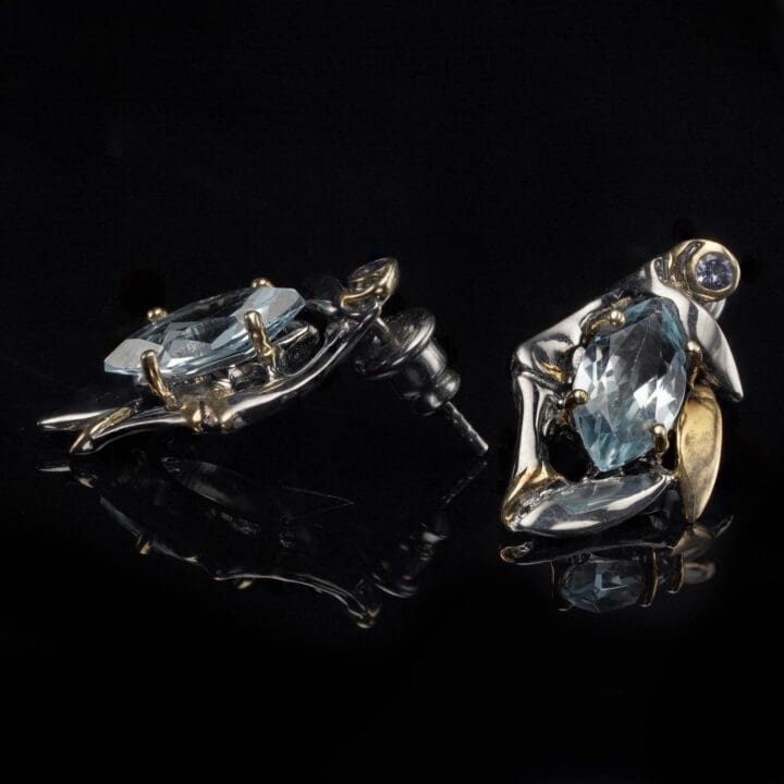Aquamarine, Sapphire, Silver, and Gold-Plated Earrings - 15g - Image 3