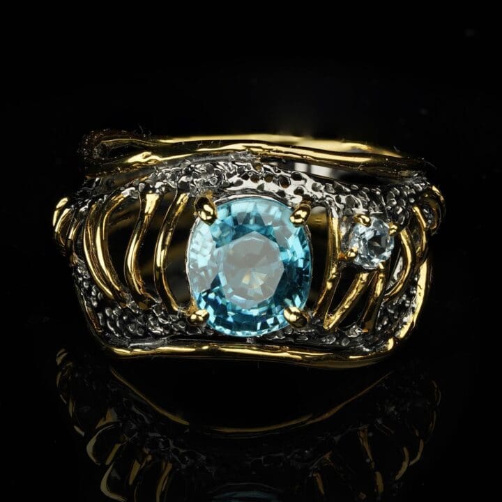 Blue Topaz With Moissanite Ring