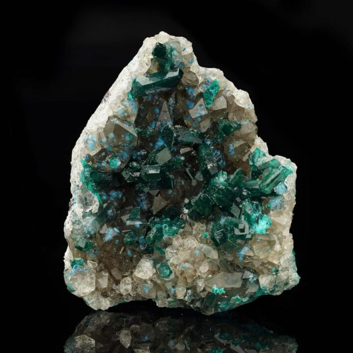 Dioptase With Plancheite on Calcite III