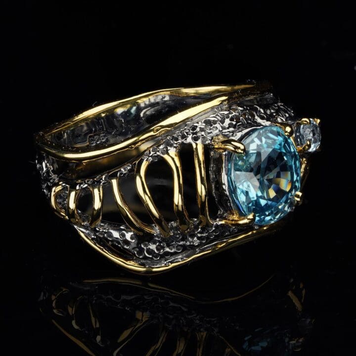 Blue Topaz With Moissanite Ring - Image 3