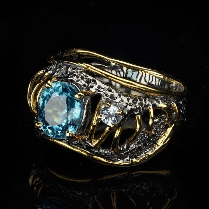 Blue Topaz With Moissanite Ring - Image 2