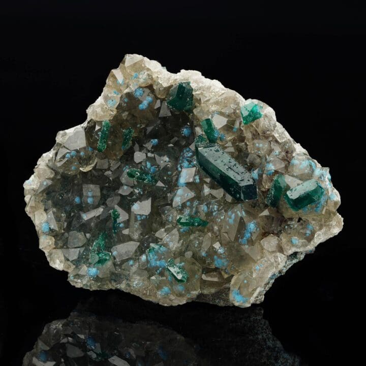 Dioptase With Plancheite on Calcite II - Image 3