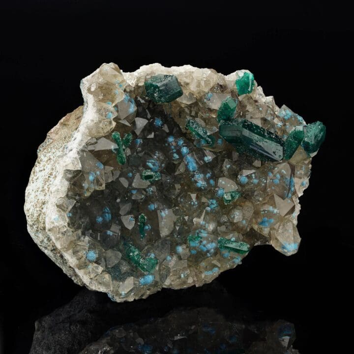 Dioptase With Plancheite on Calcite II - Image 2