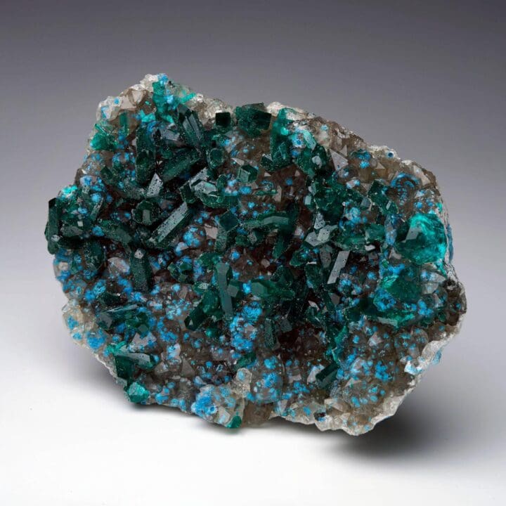 Museum Quality Dioptase With Plancheite on Calcite - Image 3