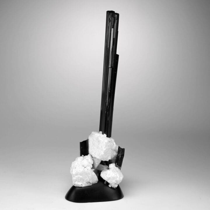 Black Tourmaline With Albite on Custom Stand - Image 2