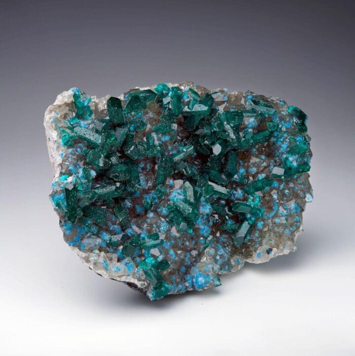 Museum Quality Dioptase With Plancheite on Calcite - Image 2