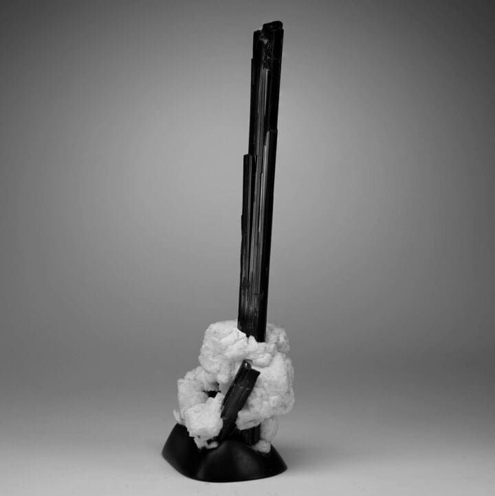 Black Tourmaline With Albite on Custom Stand