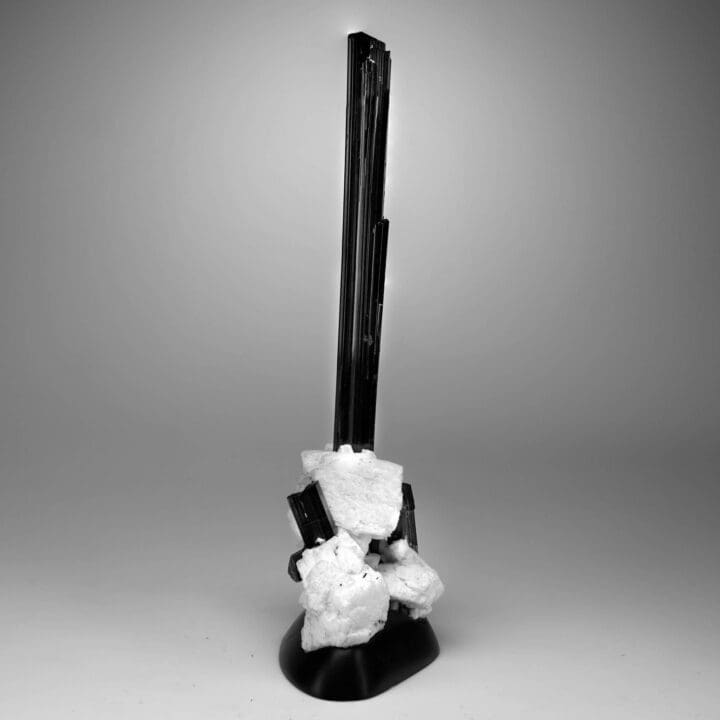 Black Tourmaline With Albite on Custom Stand - Image 3