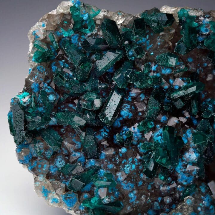 Museum Quality Dioptase With Plancheite on Calcite - Image 4
