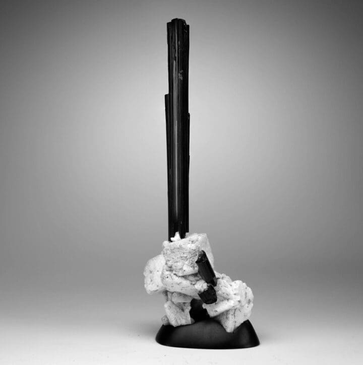 Black Tourmaline With Albite on Custom Stand - Image 4