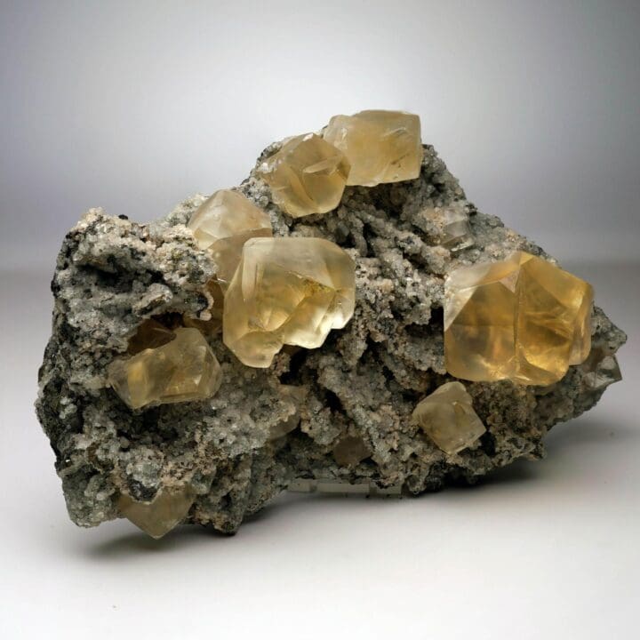 Golden Calcite with Twinned Crystals – Sokolovskoe Iron Mine, Kazakhstan