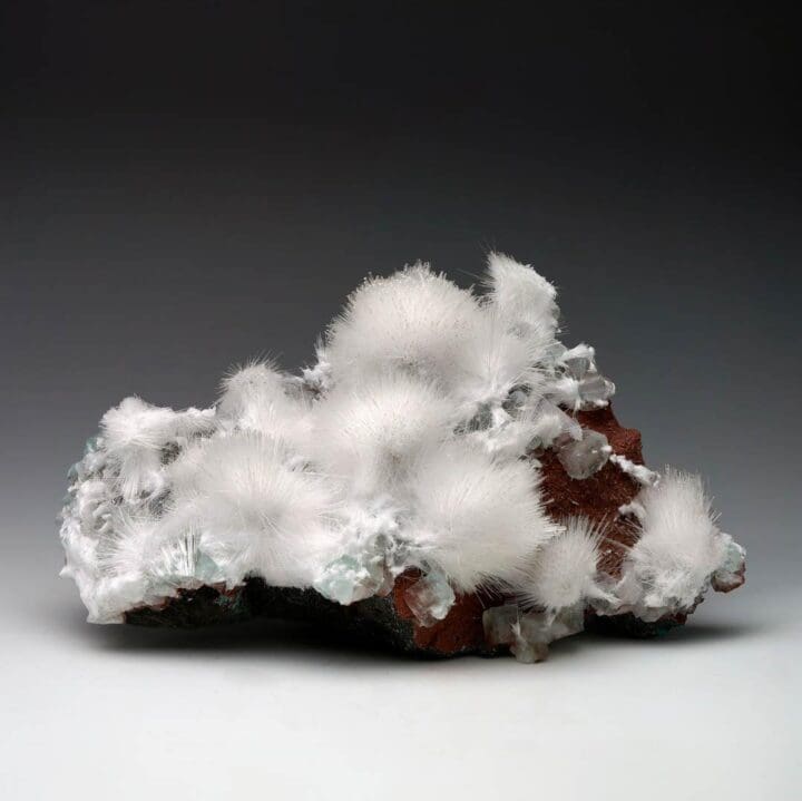 Mesolite and Apophyllite on Red Heulandite