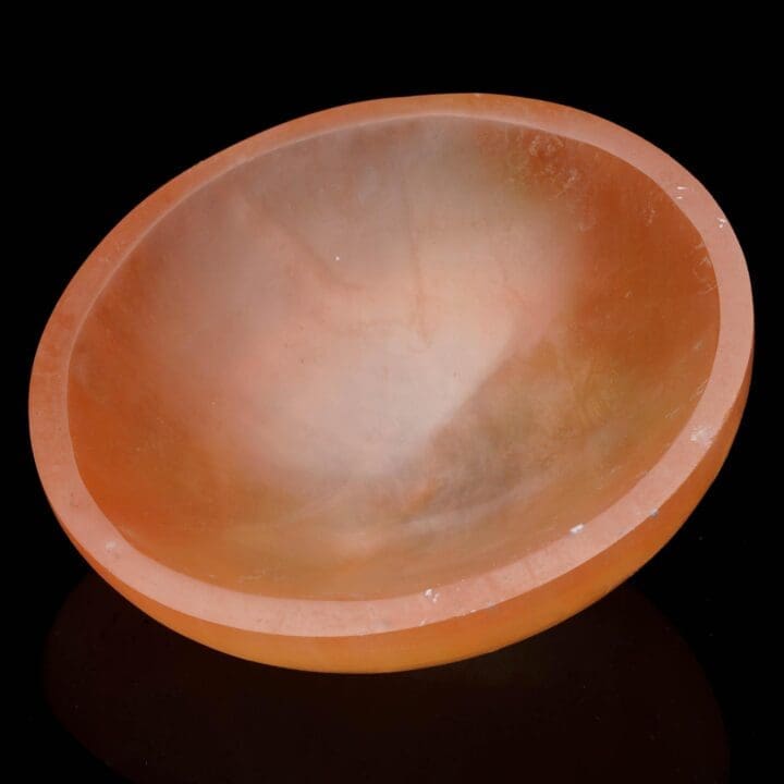 Large Hand-Carved Orange Selenite Dish From Morocco - Image 3