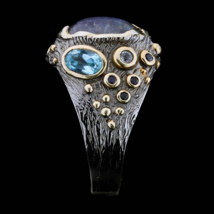Spectrolite and Aquamarine Ring // Artisan-Crafted with Sapphire Accents - Image 5