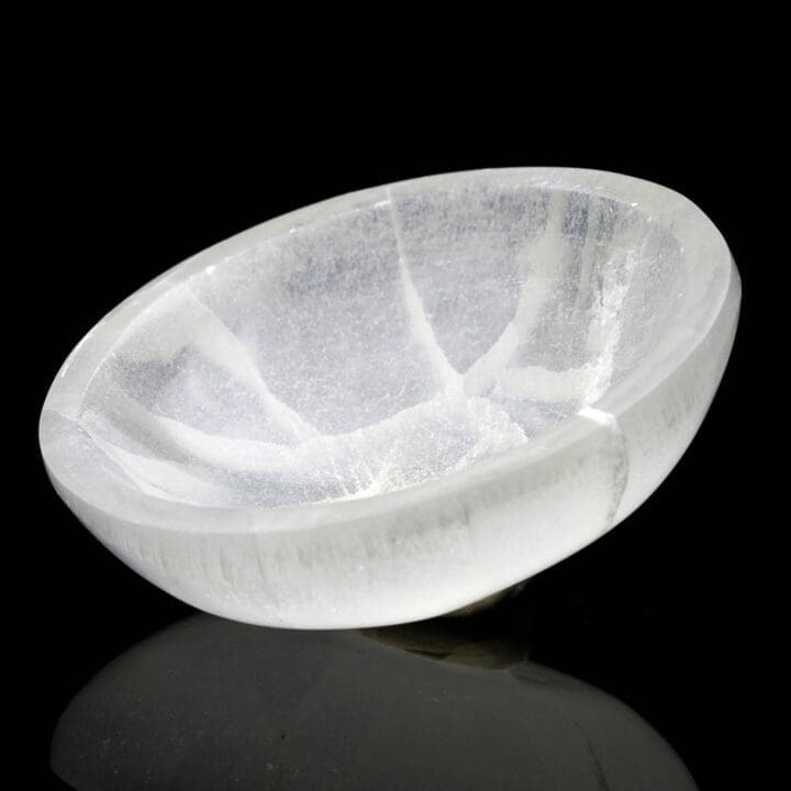 Round Hand-Carved Selenite Dish From Morocco - Image 2