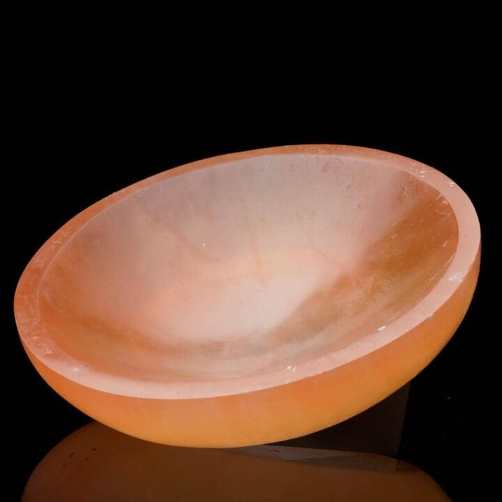 Large Hand-Carved Orange Selenite Dish From Morocco - Image 2