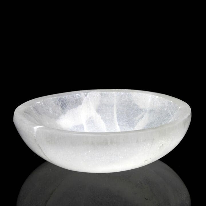 Round Hand-Carved Selenite Dish From Morocco
