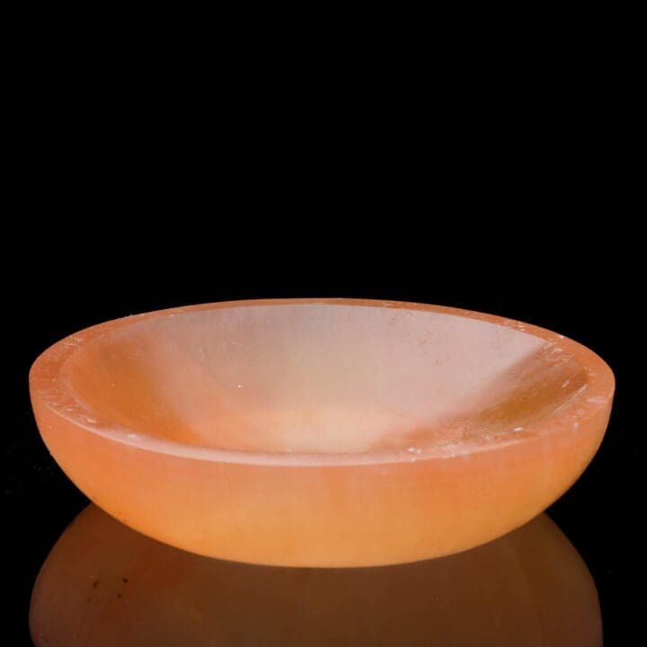 Large Hand-Carved Orange Selenite Dish From Morocco