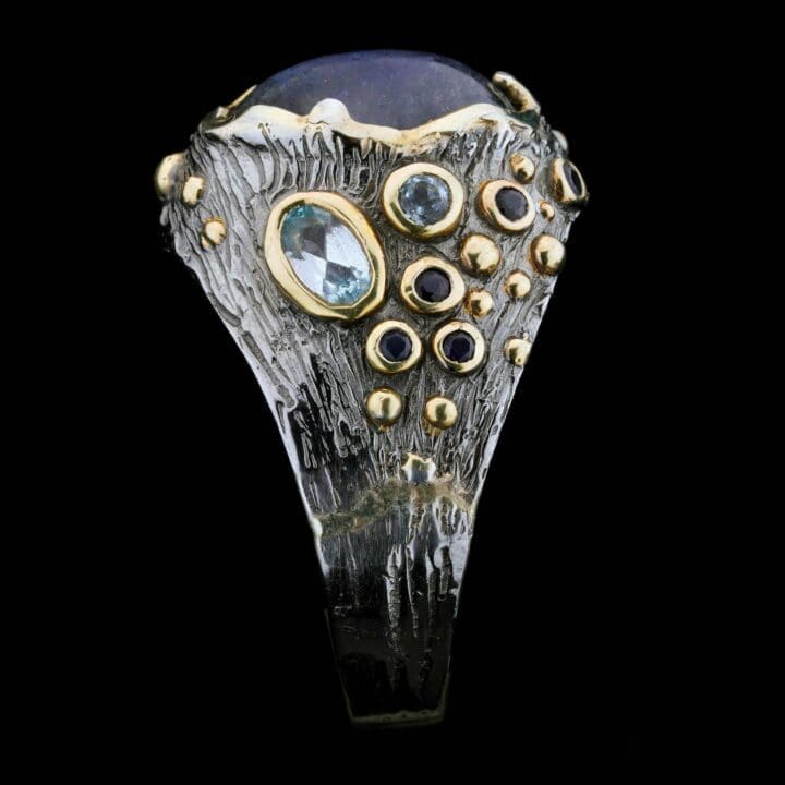 Spectrolite and Aquamarine Ring // Artisan-Crafted with Sapphire Accents - Image 4