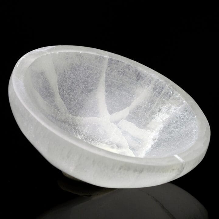Round Hand-Carved Selenite Dish From Morocco - Image 3
