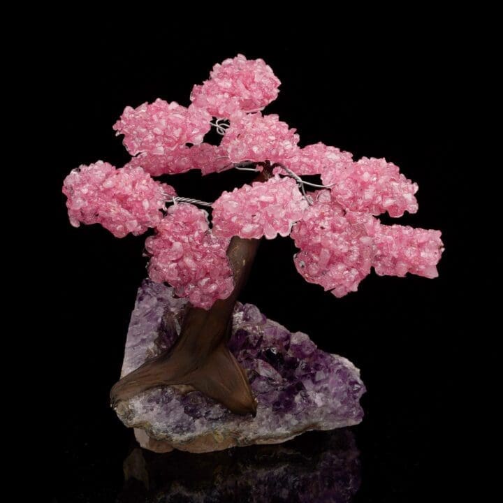 Rose Quartz Gemstone Tree on Amethyst Cluster Base
