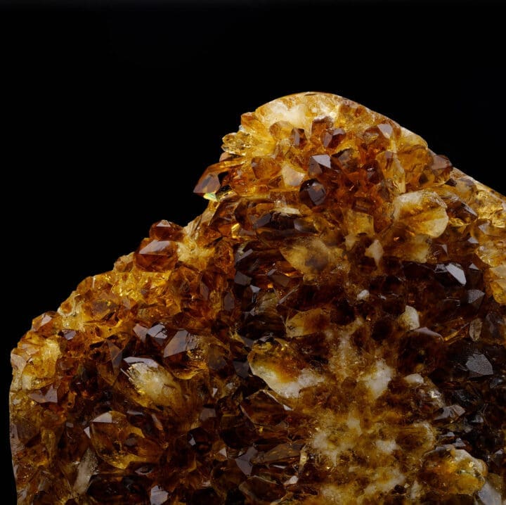 Close-up of golden Citrine crystal points.